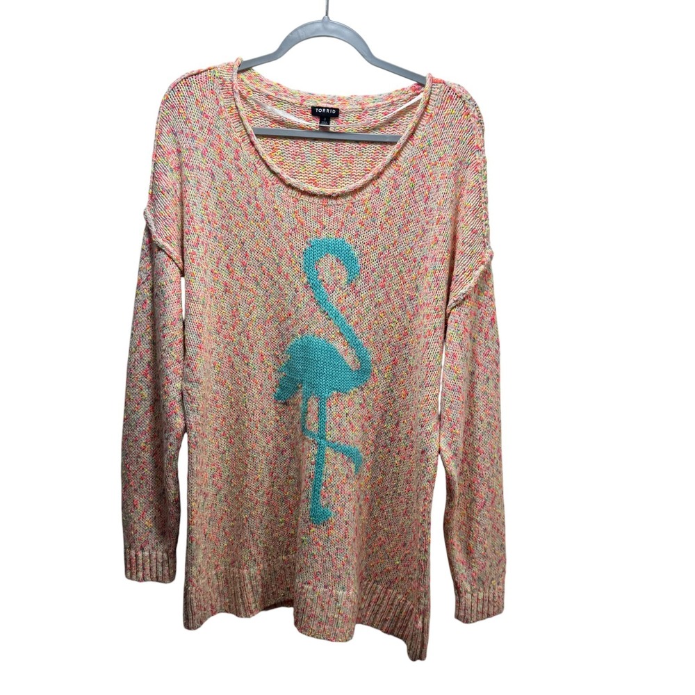 Torrid Marled Flamingo Pink Tropical Cozy Beach Speckled Relax Pastel Sweater 1X